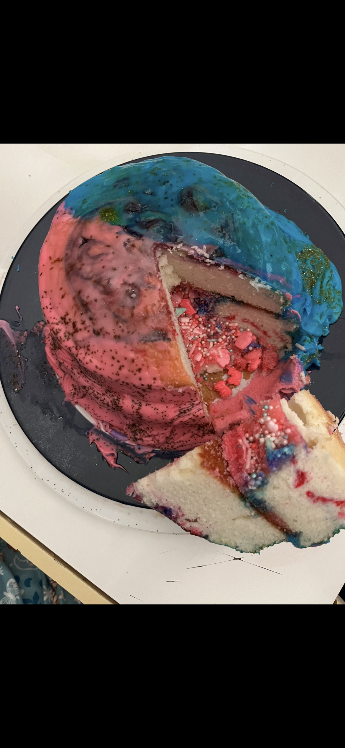 Gender reveal confetti cake