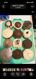 Vanilla cupcakes with white and chocolate frosting